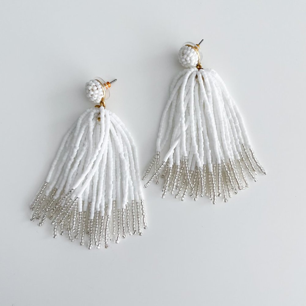 J. Crew Beaded Tassel Earrings (White)